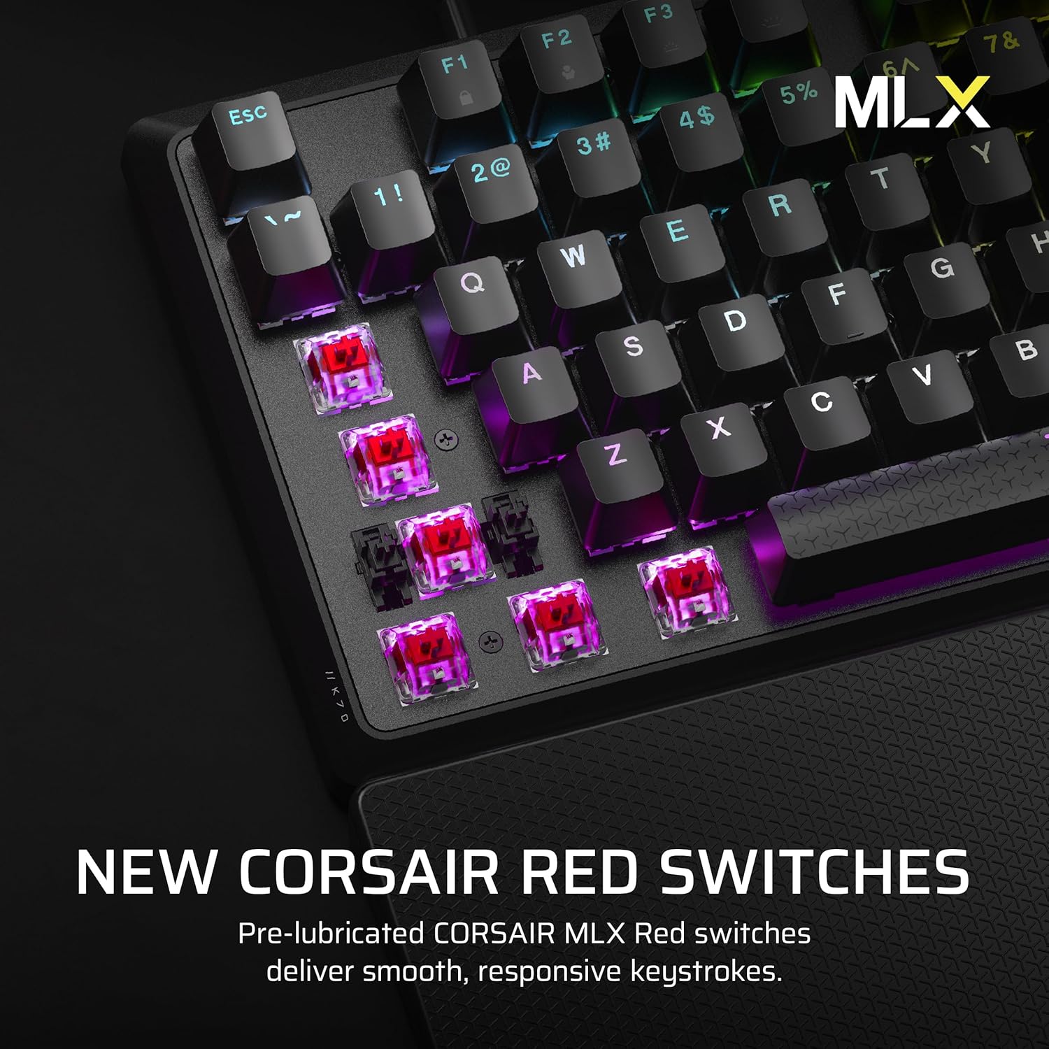 CORSAIR K70 CORE RGB Mechanical Wired Gaming Keyboard with Palmrest – Pre-Lubed MLX Red Linear Switches, SOCD, ABS Double-Shot Keycaps, Sound Dampening, Media Control Dial, QWERTY NA – Black - Image 3