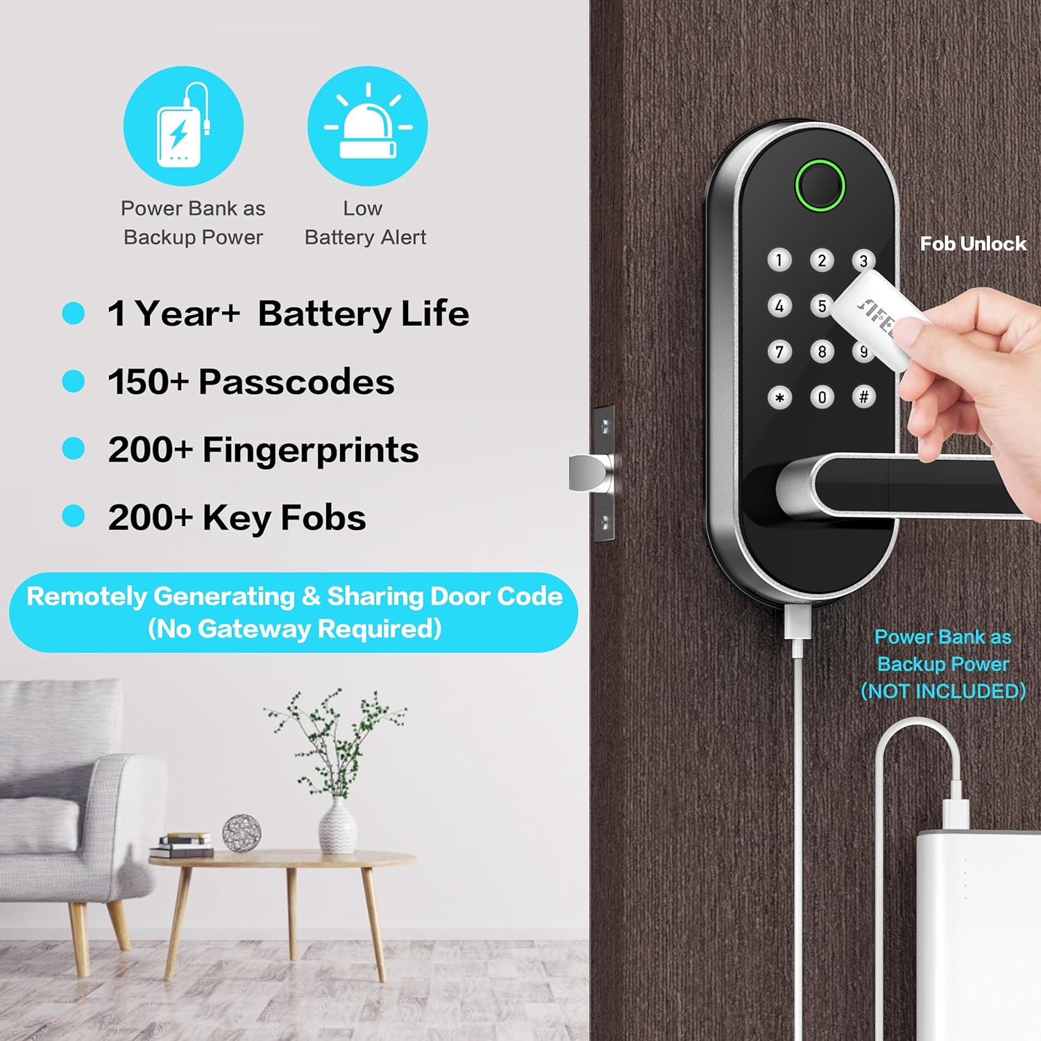 Fingerprint Smart Door Lock with Handle & Keypad – No More Lost Keys, Keyless Entry & Remote Access for Home, Kids, Airbnb & Rental Property, DIY Install, Alexa & Google Compatible - Image 3