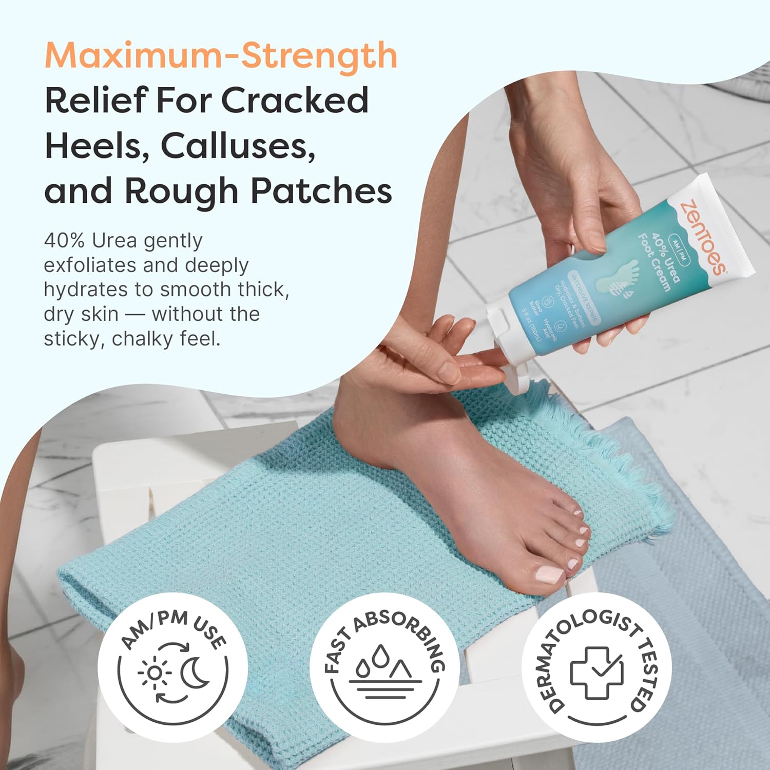 ZenToes Urea Cream 40 Percent for Feet | Foot Lotion for Dry Cracked Heels and Feet | Intense Dry Feet Softening and Hydration for Skin | Heel Balm and Moisturizing Care | 5oz - Image 3