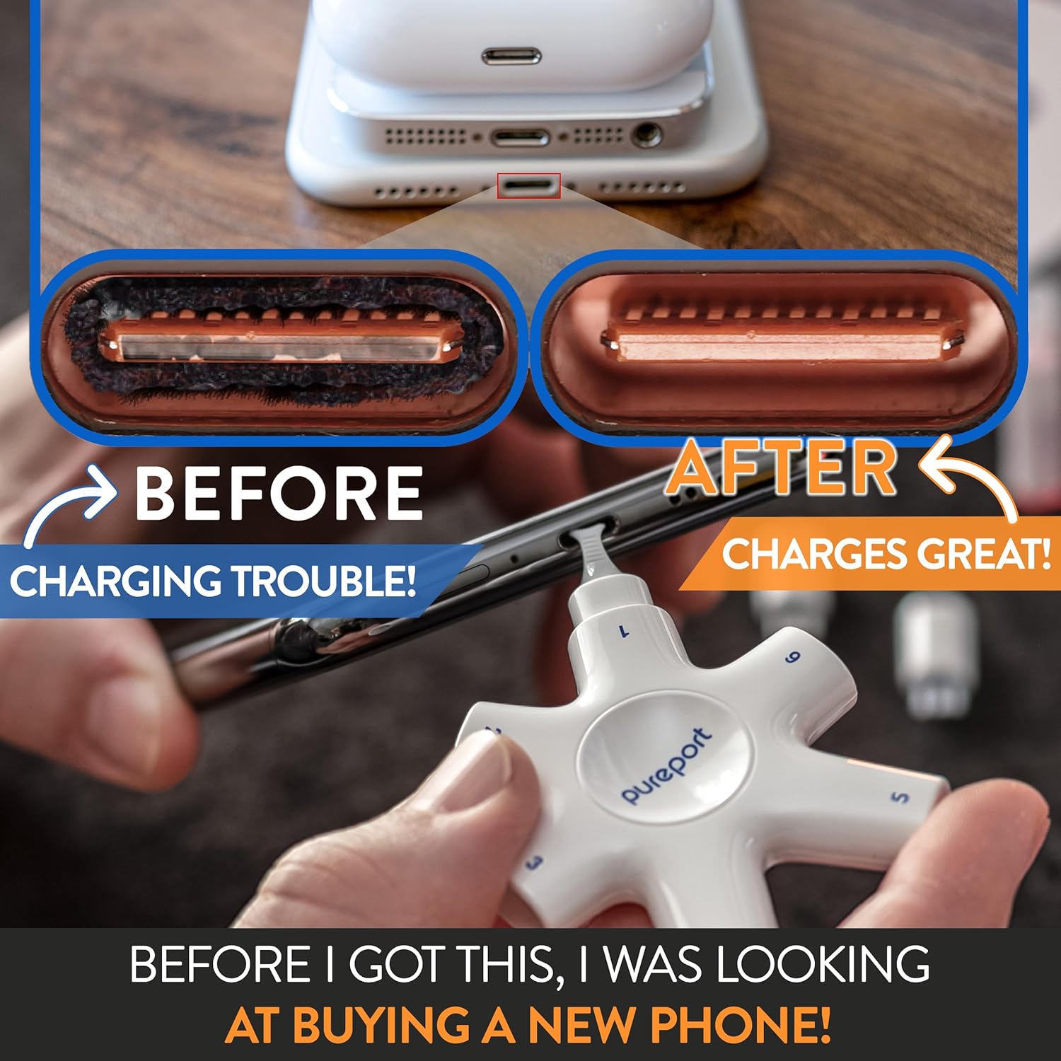 PurePort USB-C Multi-Tool Phone Cleaning Kit | Clean Repair & Restore Cell Phone Tablet & Laptop USB C Ports & Cables | Fix Unreliable & Bad Connections | Extend The Life of Your Tech Devices (Black) - Image 3