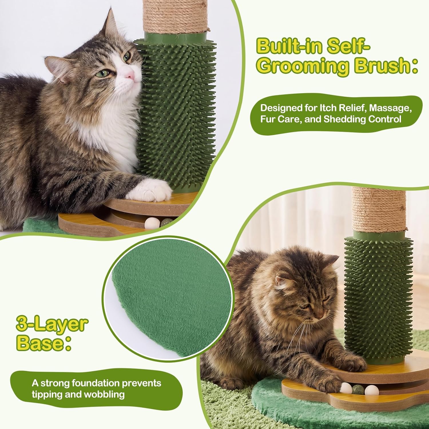 Tall Cat Scratching Post 51 Inch, Cat Scratching Post for Indoor Cats Adults, Sisal Cat Scratcher with Heavy Duty Stable Base & Hanging Toys & Self Grooming Brush for Kittens Medium Large Cats - Image 5