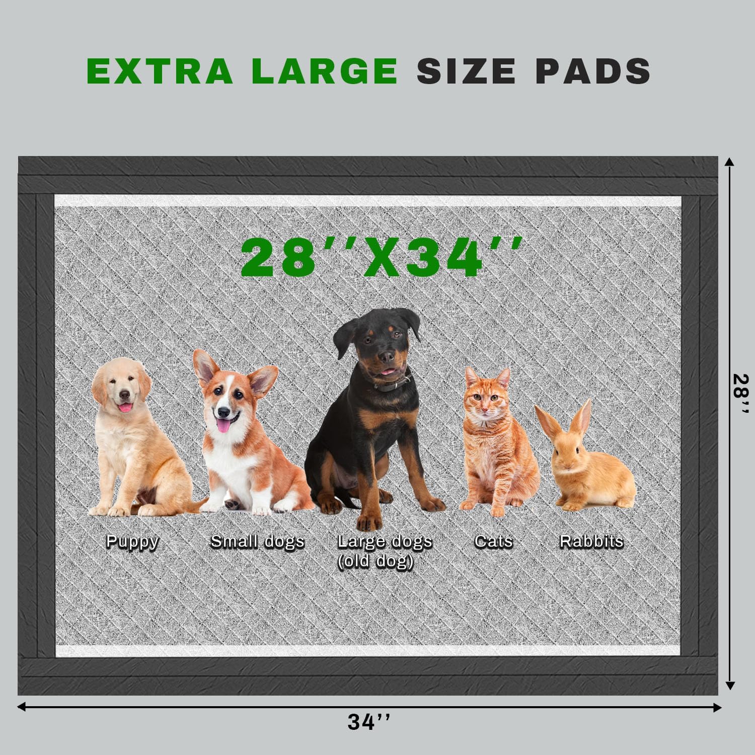 Charcoal Puppy Pads 28x34 Inches Extra Large Dog Pee Pads Odor-Control & Leak-Proof Disposable Pet Training Black New Edge-Wrapping Thicken Potty Pad for Dogs, Cats, Rabbits (30 Pieces) - Image 4