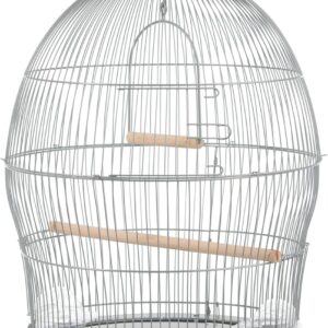Prevue Pet Products Sonata Round Metal Birdcage – Ideal for Tabletop or Hanging Stand, for Small Birds with Food Cups, Swing, & Perch, Gate-Style Front Door, Pull Out Split Tray Design – Gray