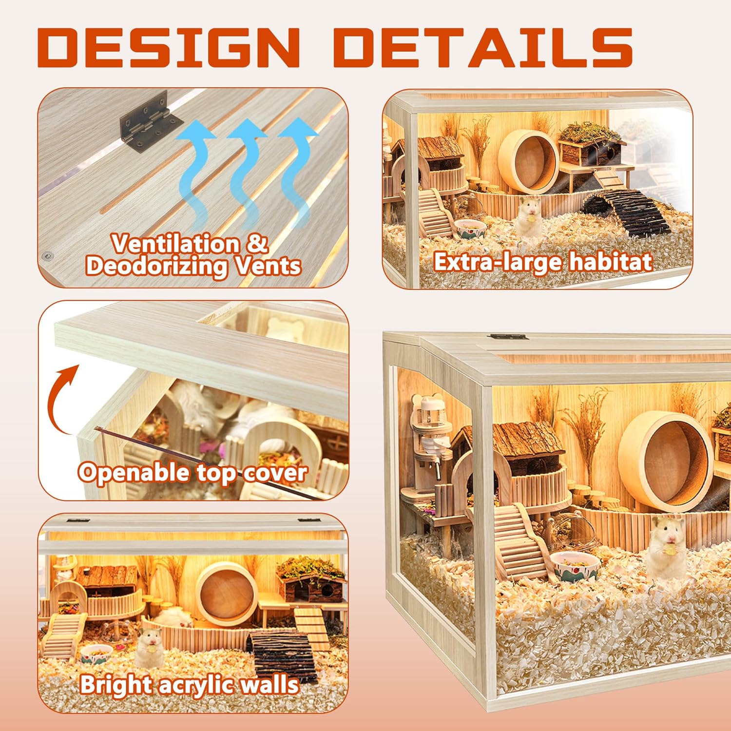 Prolee Hamster Cage Chewproof Wooden 40 Inch Guinea Pig Cages Mice and Rat Habitat Openable Top with Acrylic Sheets Solid Built - Image 5