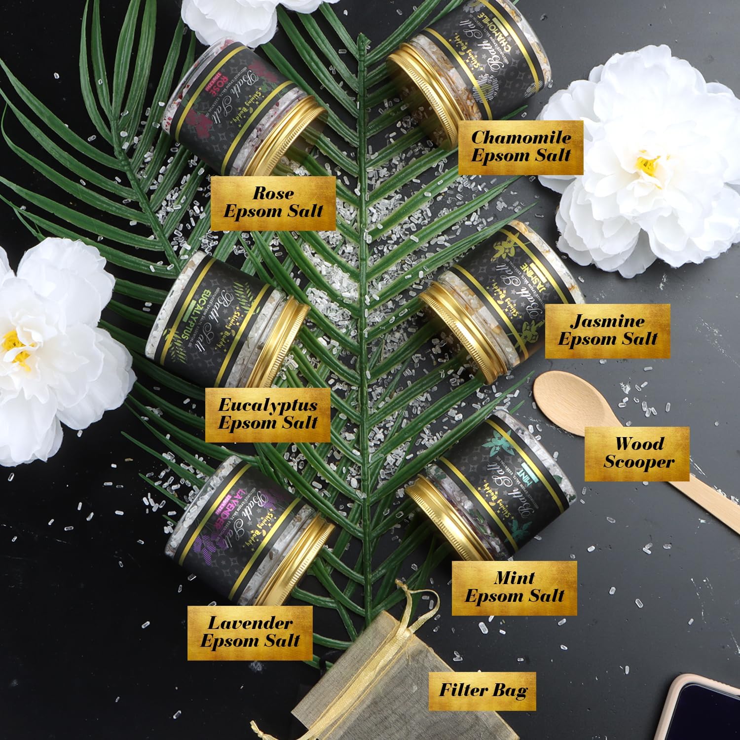Epsom Bath Salts for Soaking Lavender, Eucalyptus & Rose Bath Salts for Women Relaxing,6pc Self Care Gift Set with Chamomile & Mint Spa Grade Muscle Relief,Natural Essential Oils,Sensitive Skin Safe - Image 6
