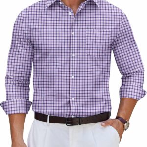 COOFANDY Men’s Long Sleeve Plaid Button Down Cotton Wrinkle Free Dress Shirt