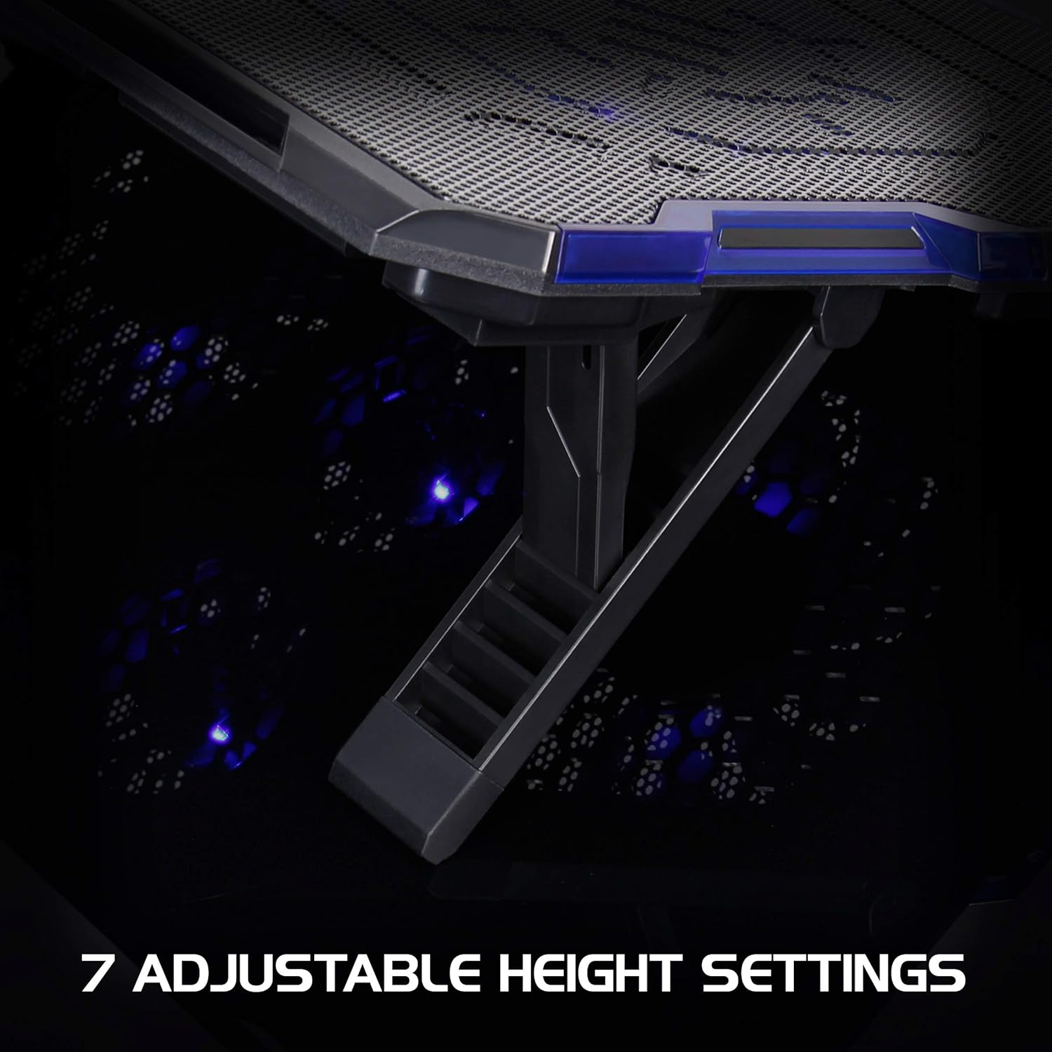 ENHANCE Cryogen Gaming Laptop Cooling Pad - Fits 17 in Computer- Adjustable Laptop Cooling Stand with 5 Quiet Cooler Fans, 2 USB Ports and LED Lighting - Slim Portable Design 2500 RPM (Blue) - Image 7