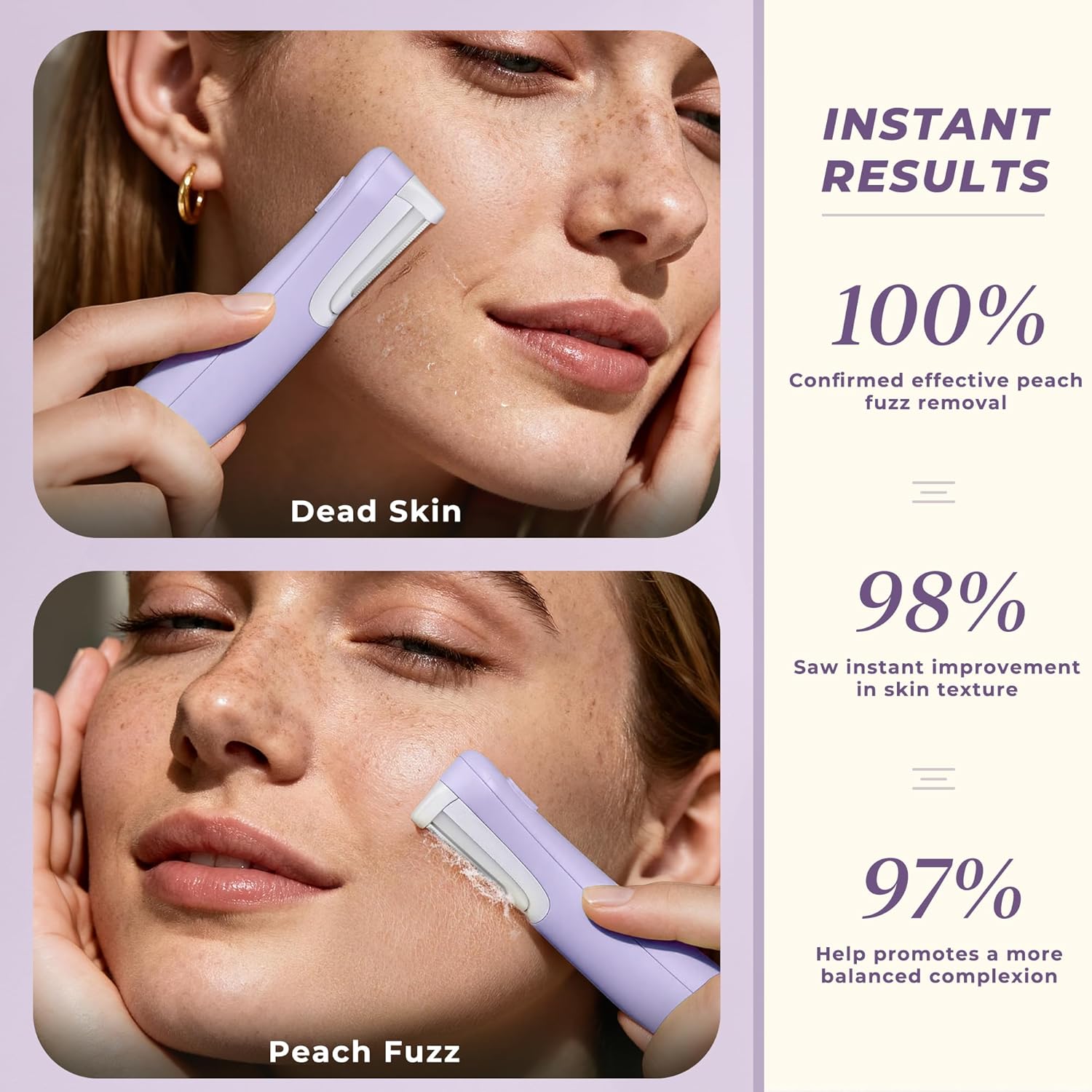 Dermaplane Razor for Women Face, WLU Rechargeable Face Dermaplaning Tool – Peach Fuzz, Facial Hair & Exfoliation Removal, Sonic Technology with LED Light, 3 Speeds & 10 Blades (Purple) - Image 5