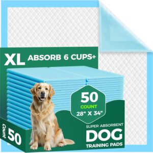 50 Count Dog Pee Pads Extra Large- 28″ x 34″, Super Absorbent Leak-Proof XL Puppy Pads 50 Pack Quick-Dry XLarge Disposable Pet Potty Training Pads for Dogs, Puppies, Doggie