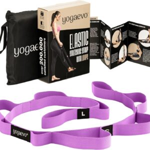 YOGA-EVO Elastic Stretching Strap with Loops for Physical Therapy – Stretch & Activate Muscles – Increase Mobility & Recovery – Soft Cotton & Spandex – Includes Carrying Pouch & Video Exercises