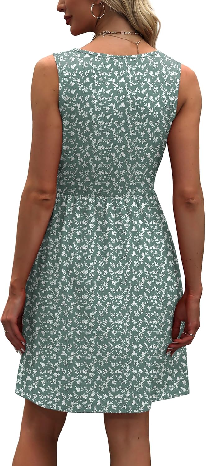 WIHOLL Women's Summer Dress 2026 A-Line Sleeveless Casual Sundress with Pockets Floral/Solid - Image 5