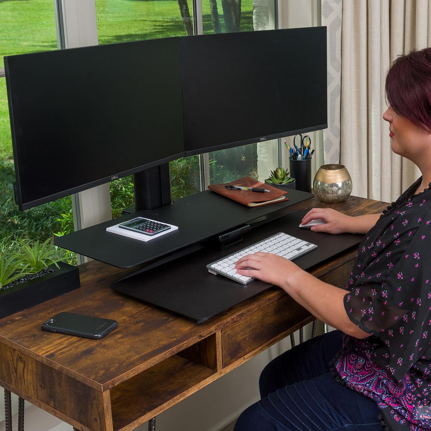 Perfect POSTURE Sit2Stand Standing Desk Converter with Dual Monitor Mount – 18” Height Adjustable Sit-Stand Workstation – Black - Image 8