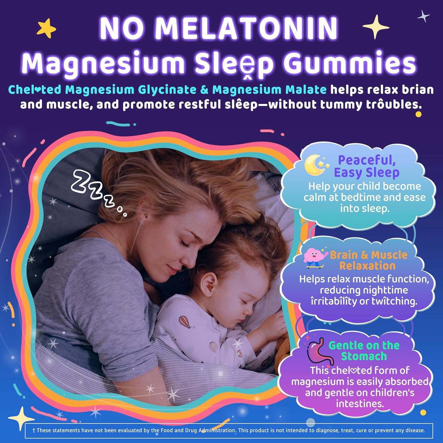 Kids Sleep Gummies, NO Melatonin Sleep Aid Gummies w/ Magnesium Glycinate, Magnesium Malate, L-Theanine, Lavender, B6, Zinc, D3K2 for Restful Sleep, Relax Brain & Muscle, Immune Support, Non-GMO 2Pack - Image 4