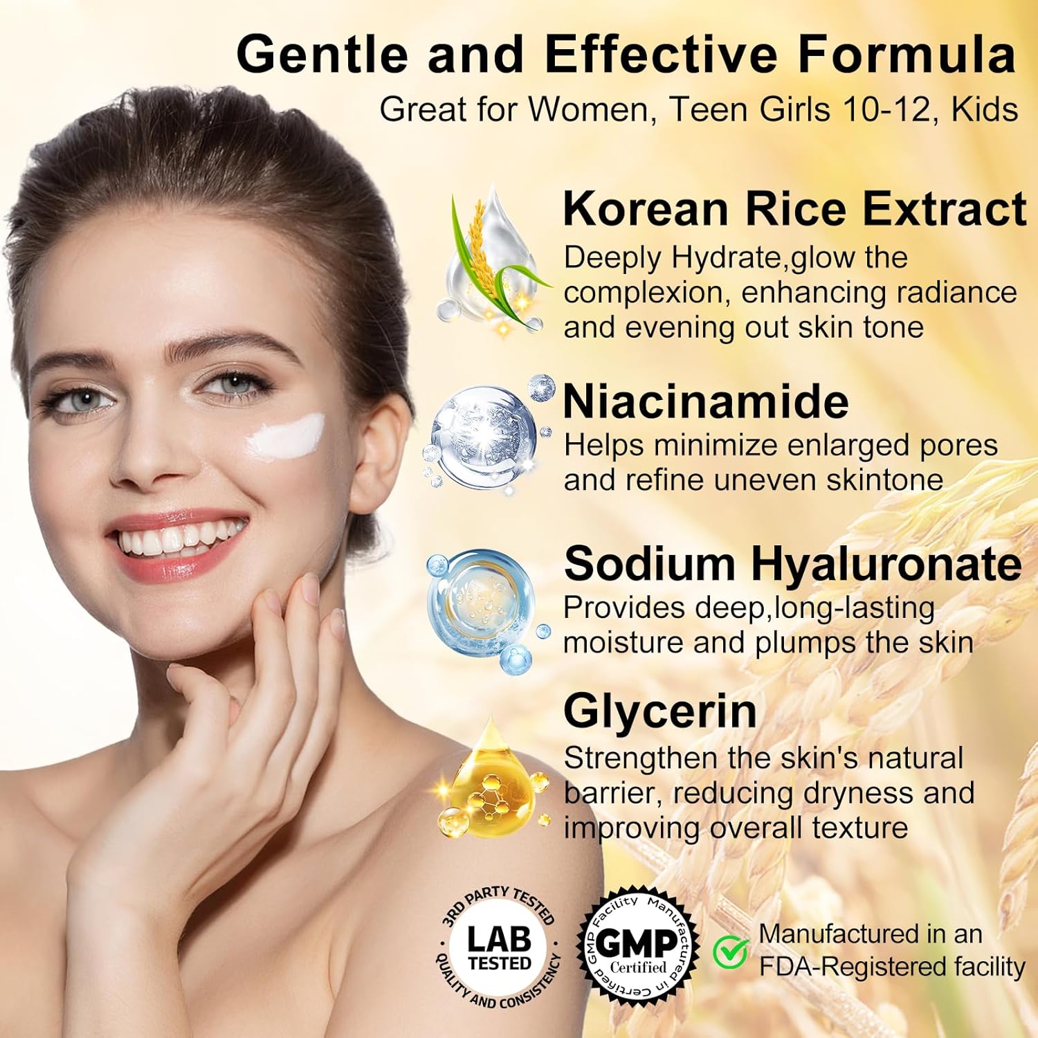 Skin Care Set,6Pcs Women Teen Glass Skincare w/Korean Rice Extract,Hydrate Glow Repair Anti-Aging Facial Routine Kit Self Care Gifts for Women Mom Wife Teenage Girl Her Valentines Day Christmas Gifts - Image 4