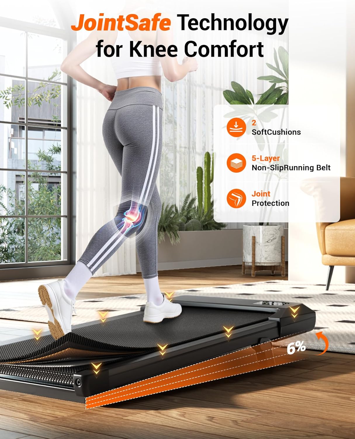 Walking Pad with 6% Incline, 300LBS Capacity Under Desk Treadmill for Home Office, Quiet Portable Mini Treadmill with App & Remote Control, No Assembly, Slim Design for Small Spaces - Image 4