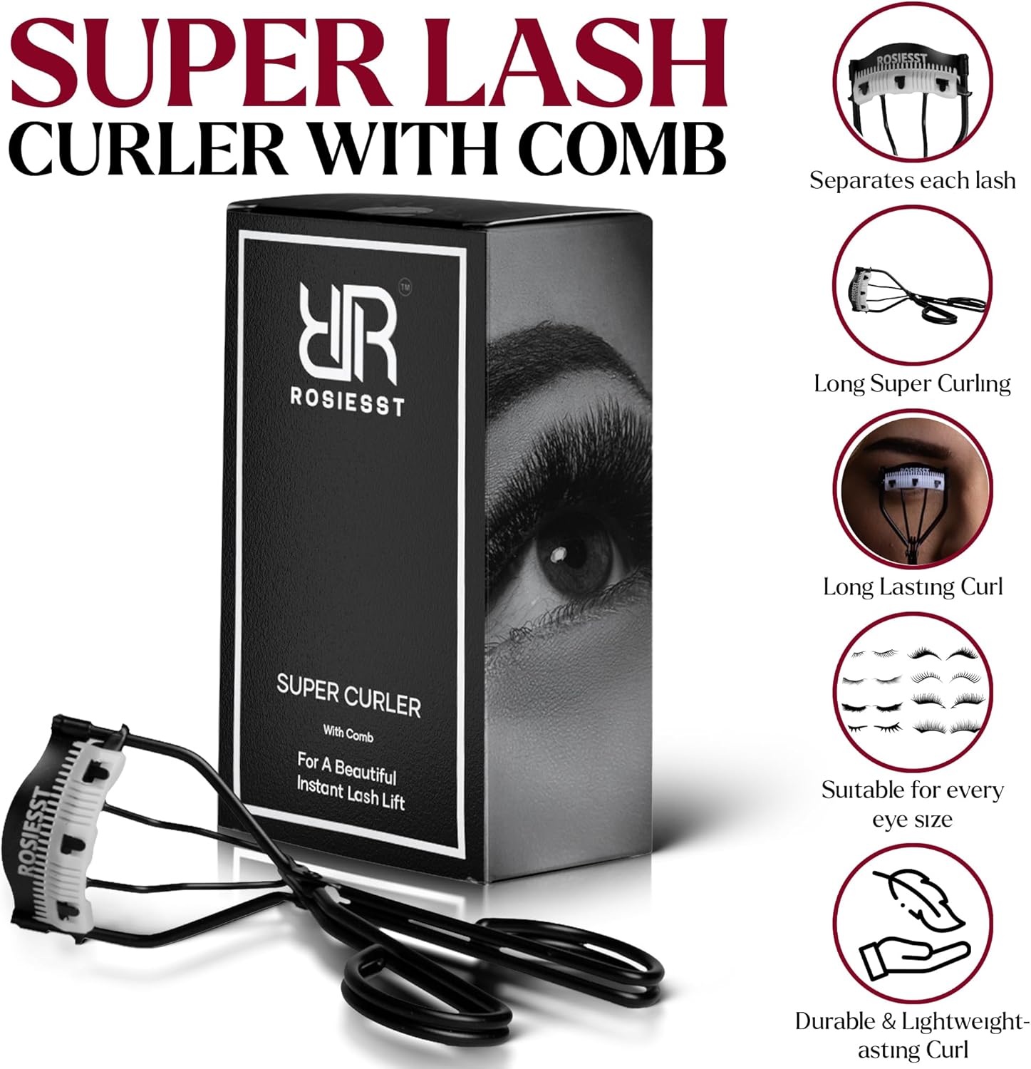 Super Eye Lash Curler with Built-in Comb, Creates Long Lasting Curl, Premium Quailty, Dual Function, Lightweight Durable Design, Beautiful Eye-Opening Curler - Image 3