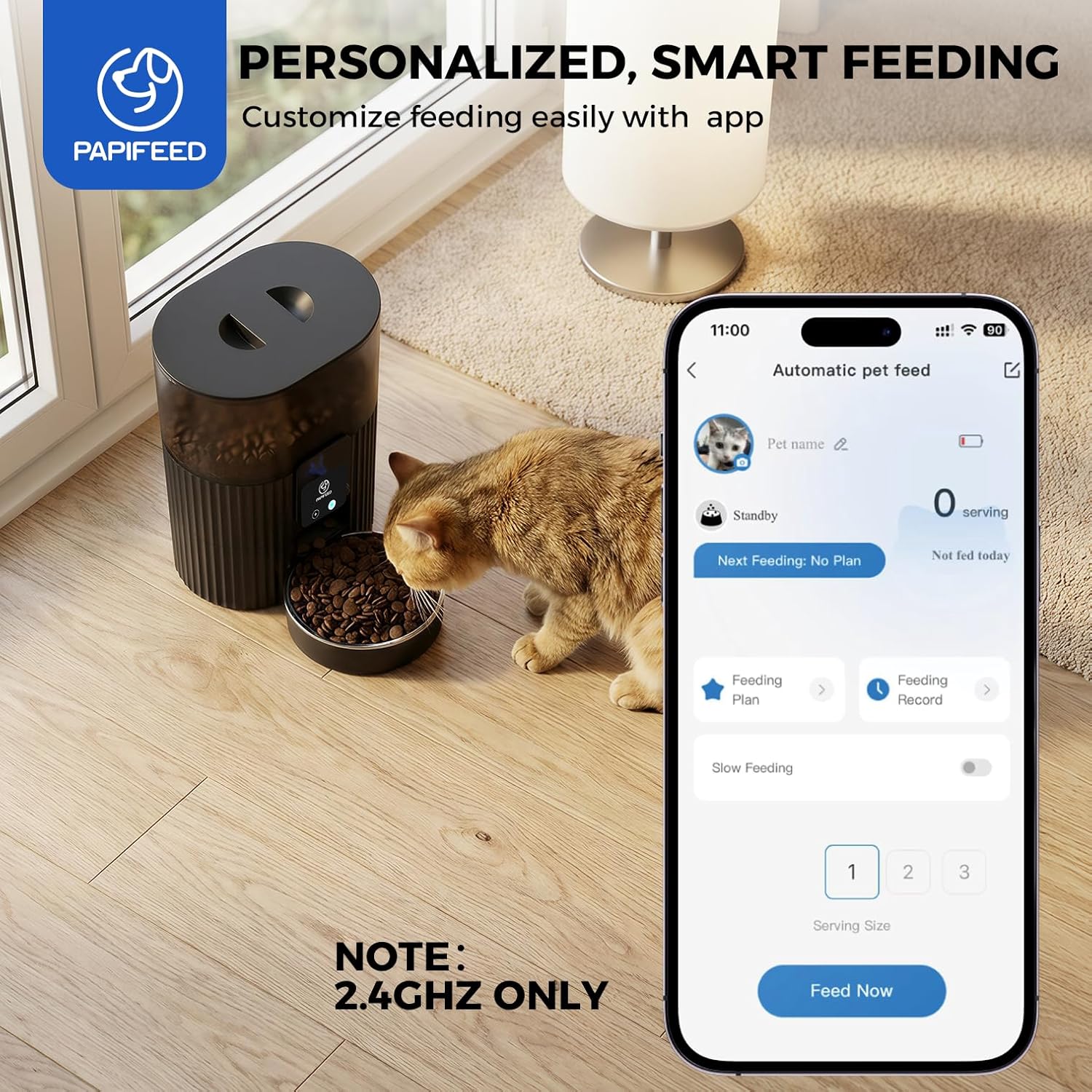 PAPIFEED Automatic Cat Feeder with App, 2.4G WiFi Cat Food Dispenser, 3L Slow Feeder Timed Cat Feeders for Dry Food, 10 Meals/Day, 6 Portions/Meal, Dual Power Supply Smart Pet Feeder for Small Dog - Image 9