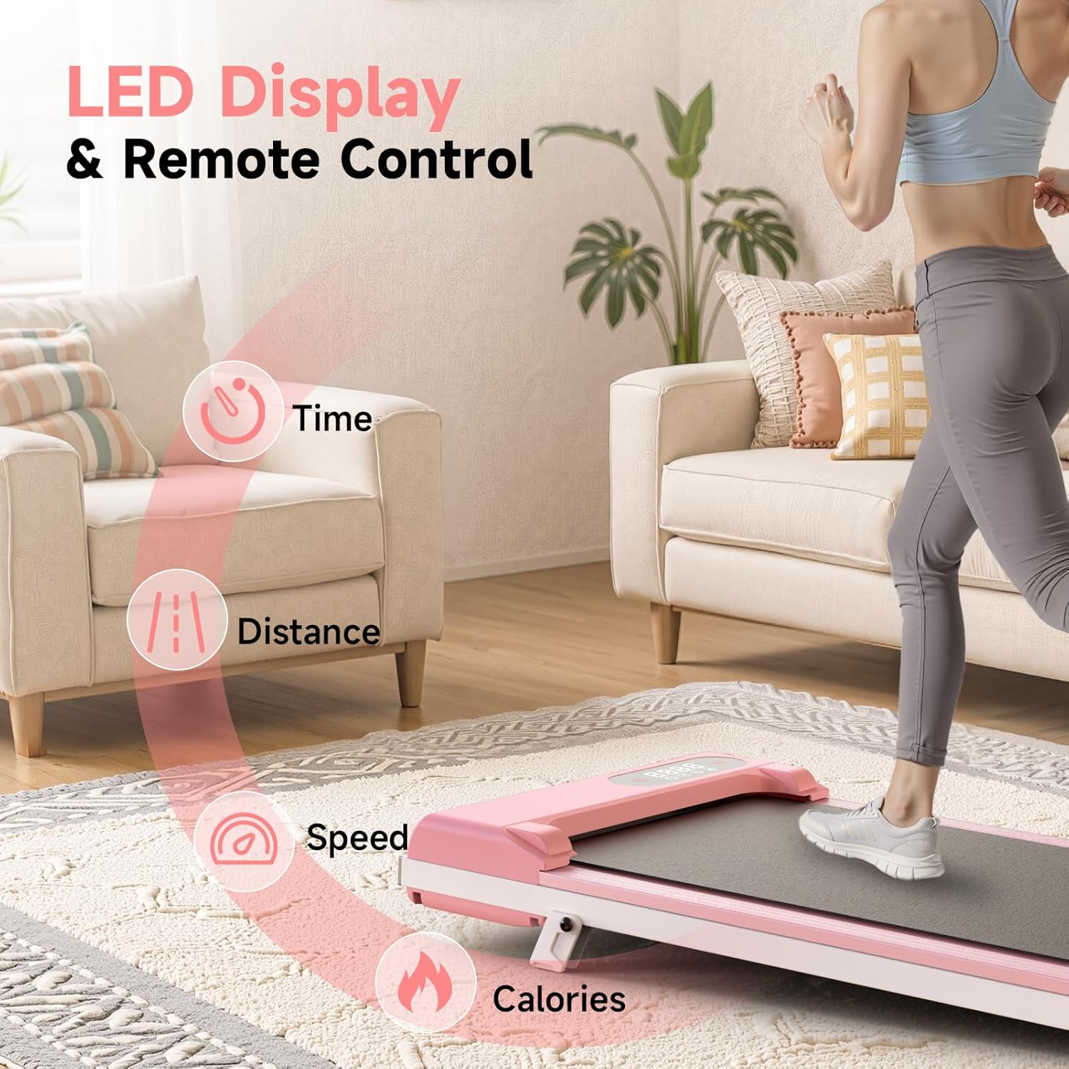 Incline Walking Pad, 3.5HP Foldable Portable Treadmill with Handle Bars, Ultra Quiet โค40dB Under Desk Treadmills for Home Office, 330LB Capacity, Wide Running Belt, LED Display & Remote Control - Image 7