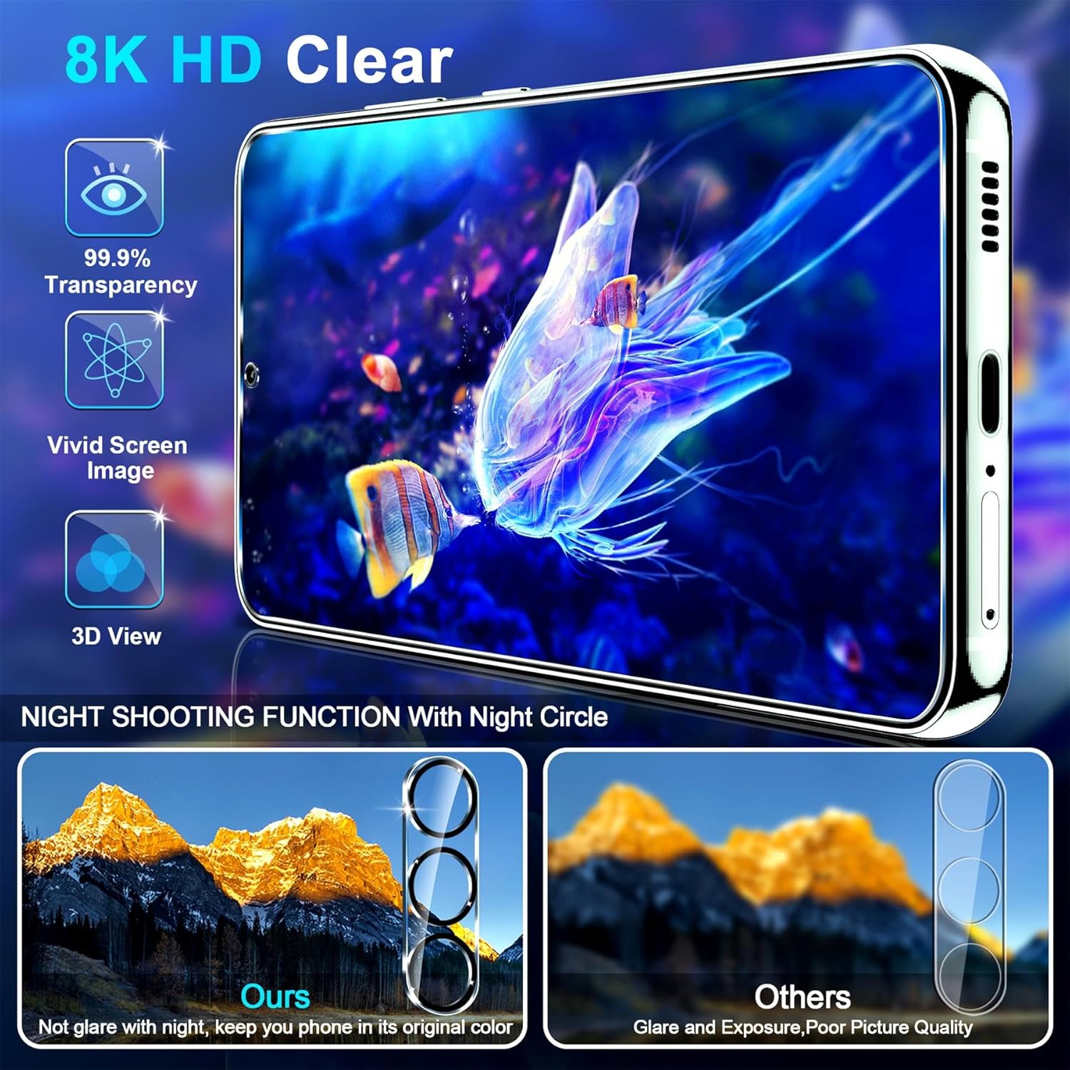 3 Pack for Samsung Galaxy S26 Screen Protector Tempered Glass + 3 Pack Camera Lens Protector, Military Grade Shatterproof, 9H Hardness, Fingerprint Unlock, HD Clear Case Friendly 6.3 Inch - Image 3