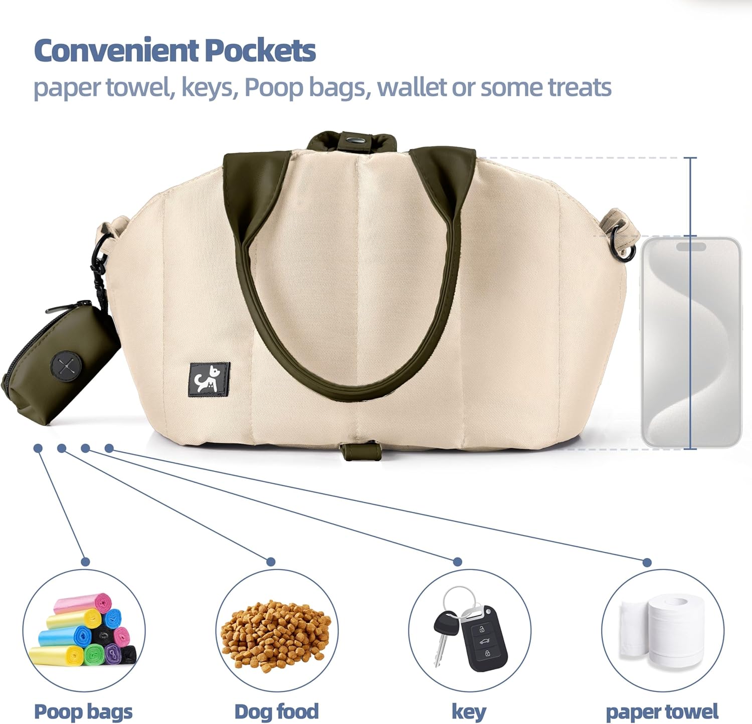 Sytopia Small Dog Carrier Purse, Portable Pet Carrier Tote Carrier with Pockets, Adjustable Safety Leash, Waterproof Dog Travel Bag, Travel Pets Purse up to 4 Lbs, Cream Beige - Image 6