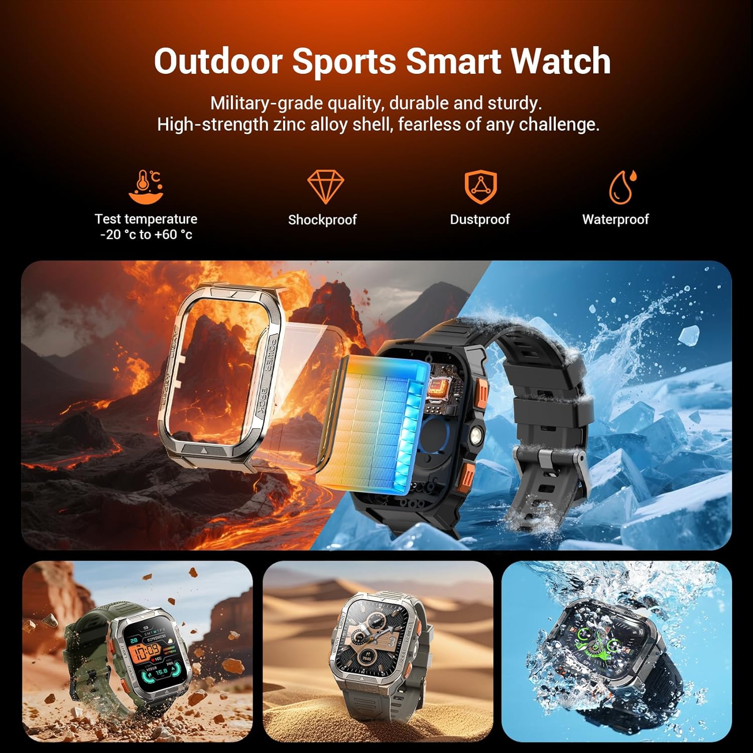Military Smart Watches for Men (Answer/Make Calls),1.91"Fitness Smart Watch for Android and iPhone, GPS Fitness Trackers Watch with Flashlight/Heart Rate/Sleep/100+ Sport Modes/AI, Mens New Year Gift - Image 2