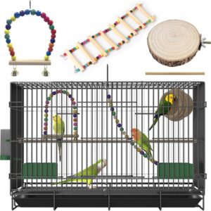 20-inch Bird Cage,Foldable Medium Small Parrot Parakeet Bird Cages for Parrots Canaries Cockatiels Lovebirds Finches Budgies Conures Pet Metal Birdcage with Slide-Out Tray and 4 Pcs Bird Toys