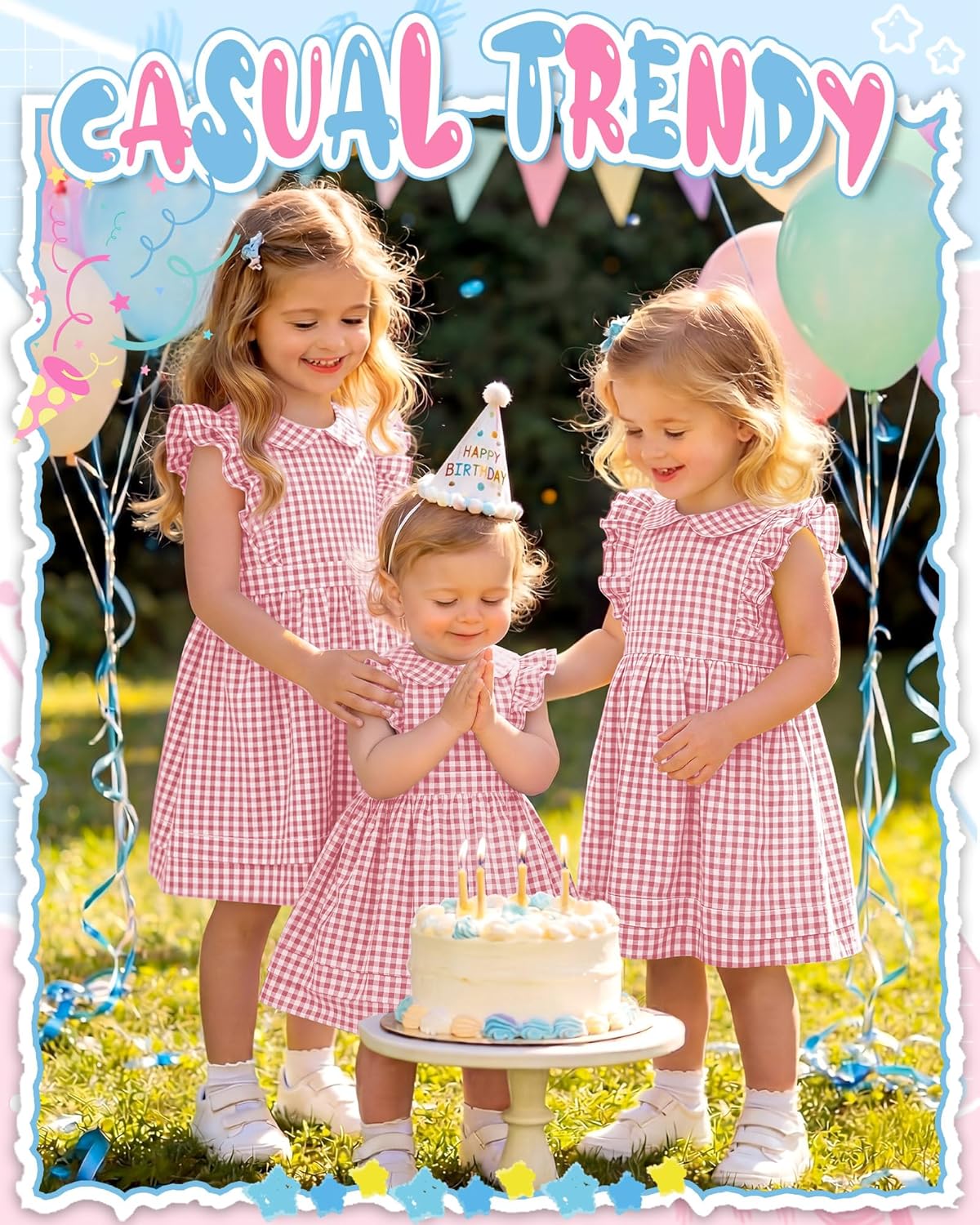 Yooo's Vivi Toddler Girls' Dress Gingham Midi Baby Plaid Dress Ruffle Sleeves Doll Collar Summer Outfits with Zipper 18M-5T - Image 3