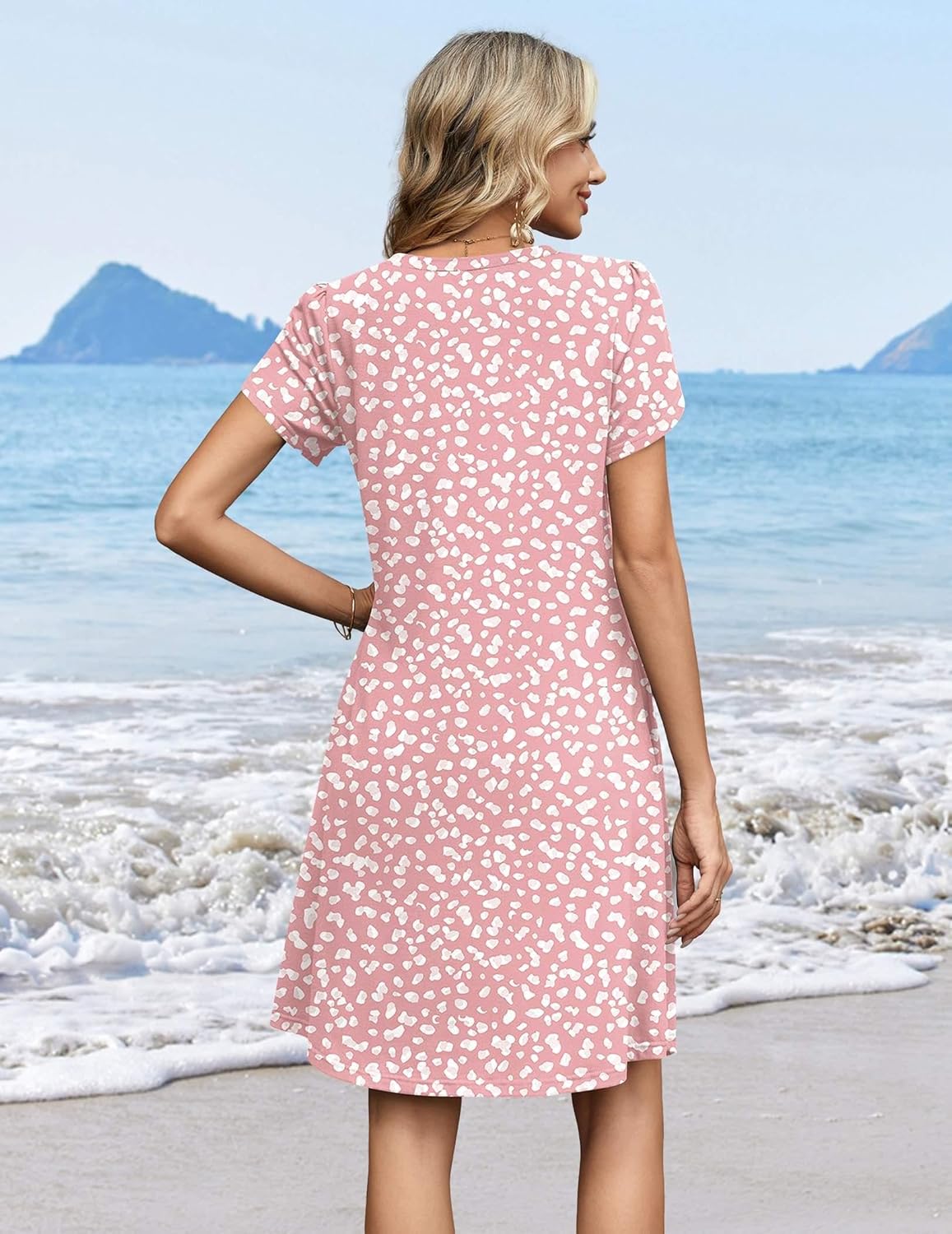 Zeagoo Summer Dresses for Women Casual A Line Dress 2026 V Neck Short Dresses Floral Sundress Pleated Boho Dress - Image 6