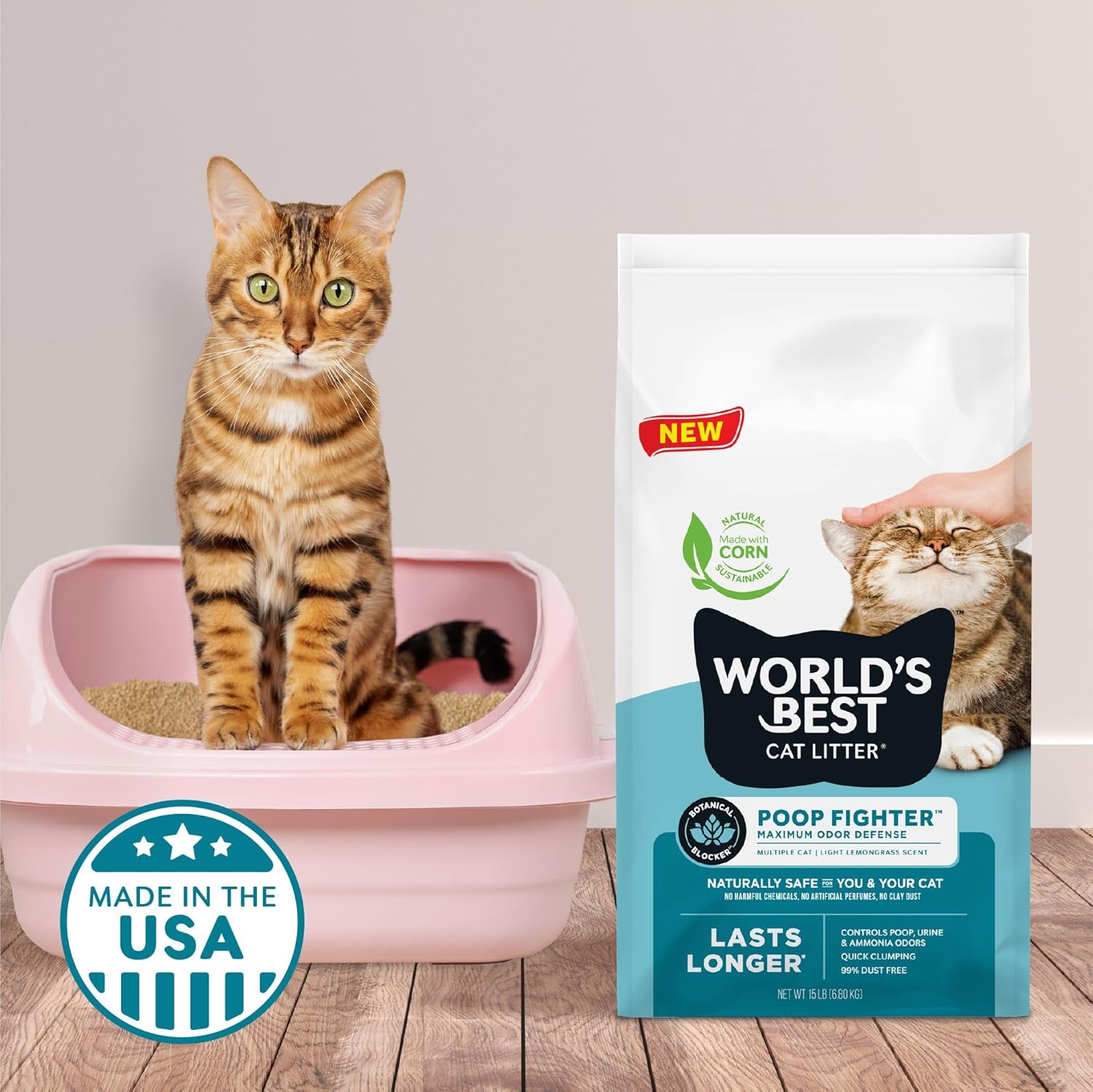 WORLD'S BEST CAT LITTER Poop Fighter Maximum Odor Defense, 15-Pounds - Natural Ingredients, Quick Clumping, Flushable, 99% Dust Free & Made in USA - Long-Lasting Odor Control & Easy Scooping - Image 6
