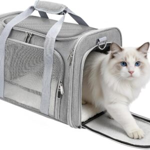 Cat Carrier Soft, Dog Carriers for Small Dogs/Large Cats (Up to 16lbs), with High Breathability, Shoulder Strap, Removable Pad, Pet Carrier Airline Approved, for Home Outdoor Travel (Gray)