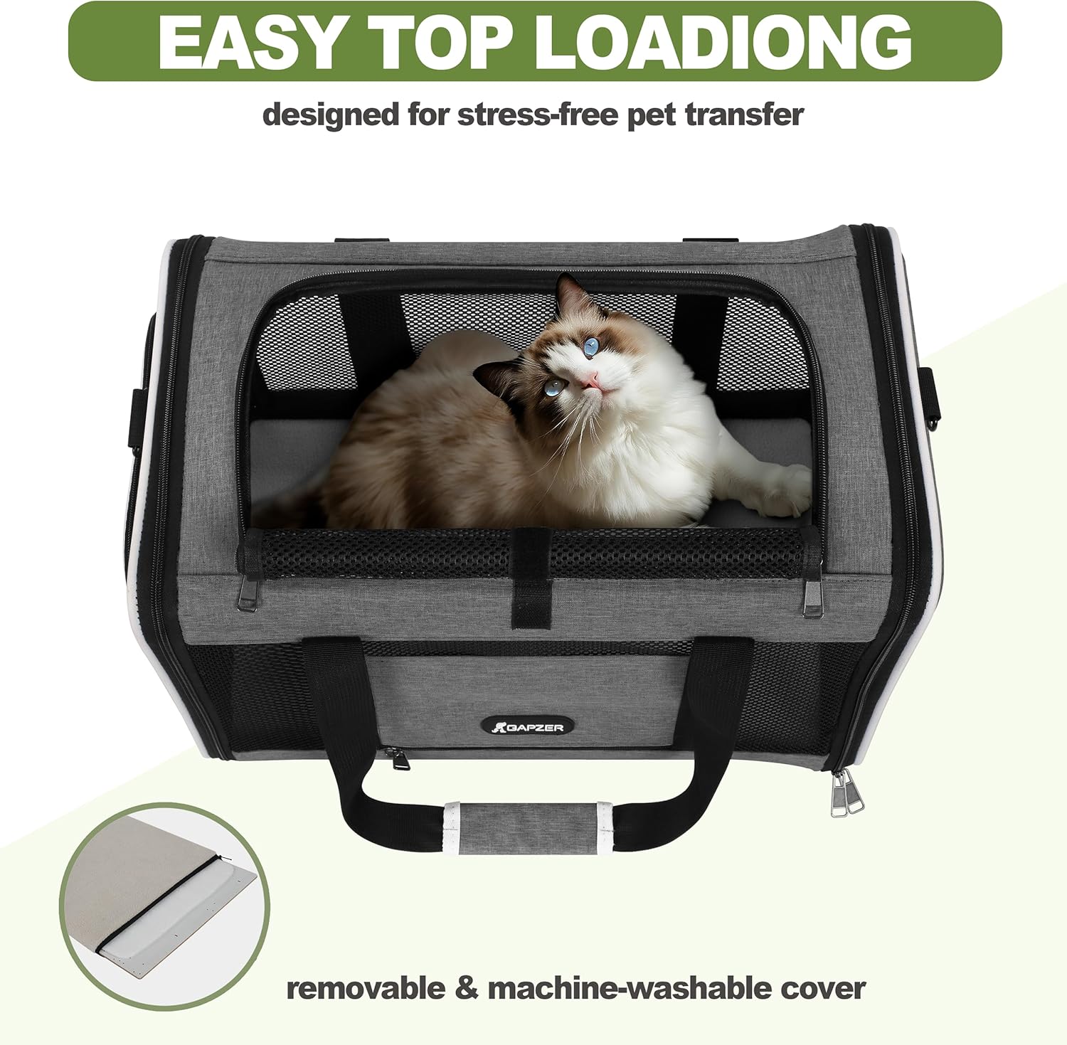 GAPZER Cat Carrier 18x11x11 Top Load Soft Pet Travel Bag Over 15 lbs, Collapsible Small Dog Puppy Crate 10 Pounds, Small Animal Rabbit Kennel Carrying Case, Kitten Mesh Cage Medium Cat Under 25 Grey - Image 6