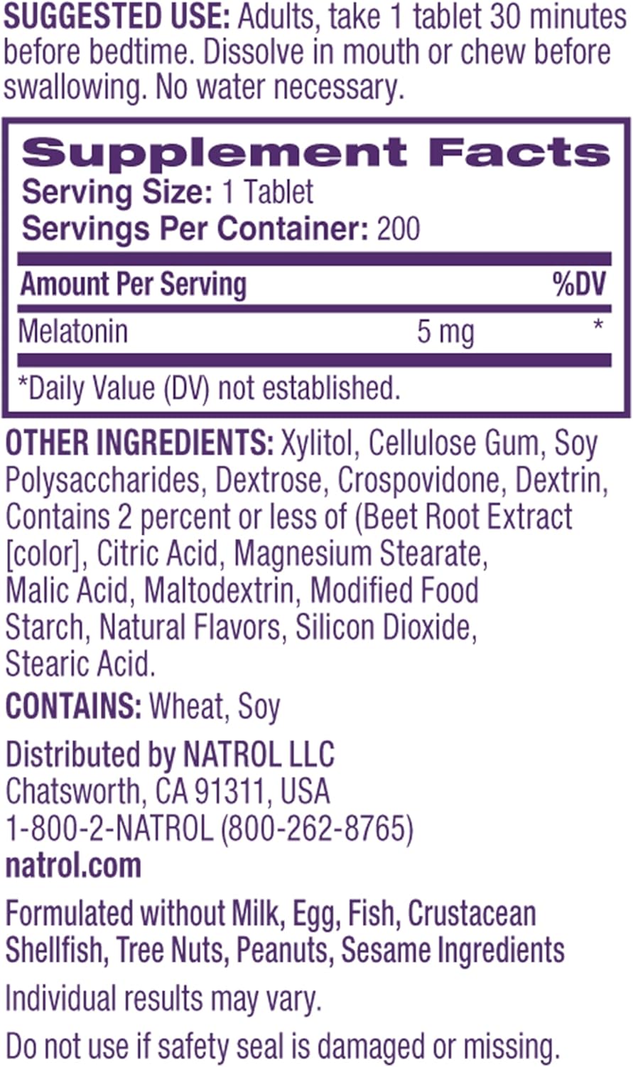 Natrol Melatonin 5mg Fast Dissolve Tablets, Sleep Support Supplements for Adults, Strawberry Flavor, 200 Tablets, Up to 200 Day Supply - Image 9