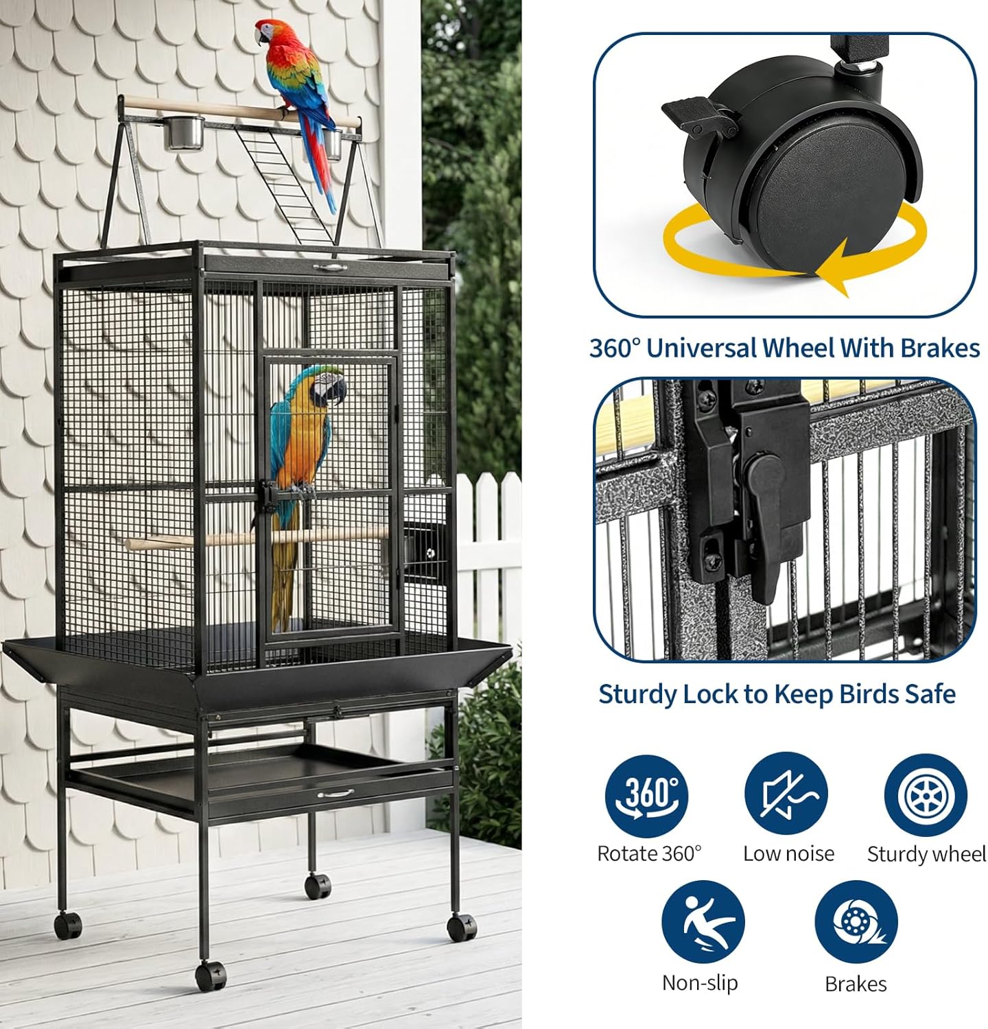 68“h Bird Cage, Large Bird Cage with Play Top, Rolling Stand for Parakeets, Cockatiels, Parrots, Budgies, Lovebirds, Small/Medium Birds - Image 5
