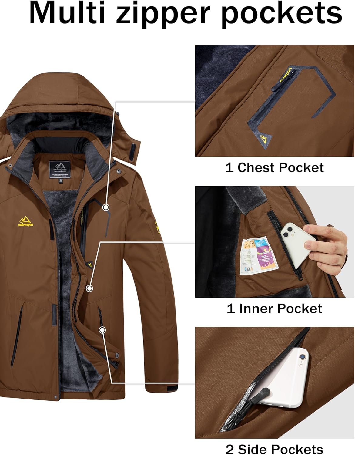MAGCOMSEN Men's Winter Coats Water Resistant Ski Snow Jacket Warm Fleece Jacket Parka Raincoats With Hood Multi-Pockets - Image 6