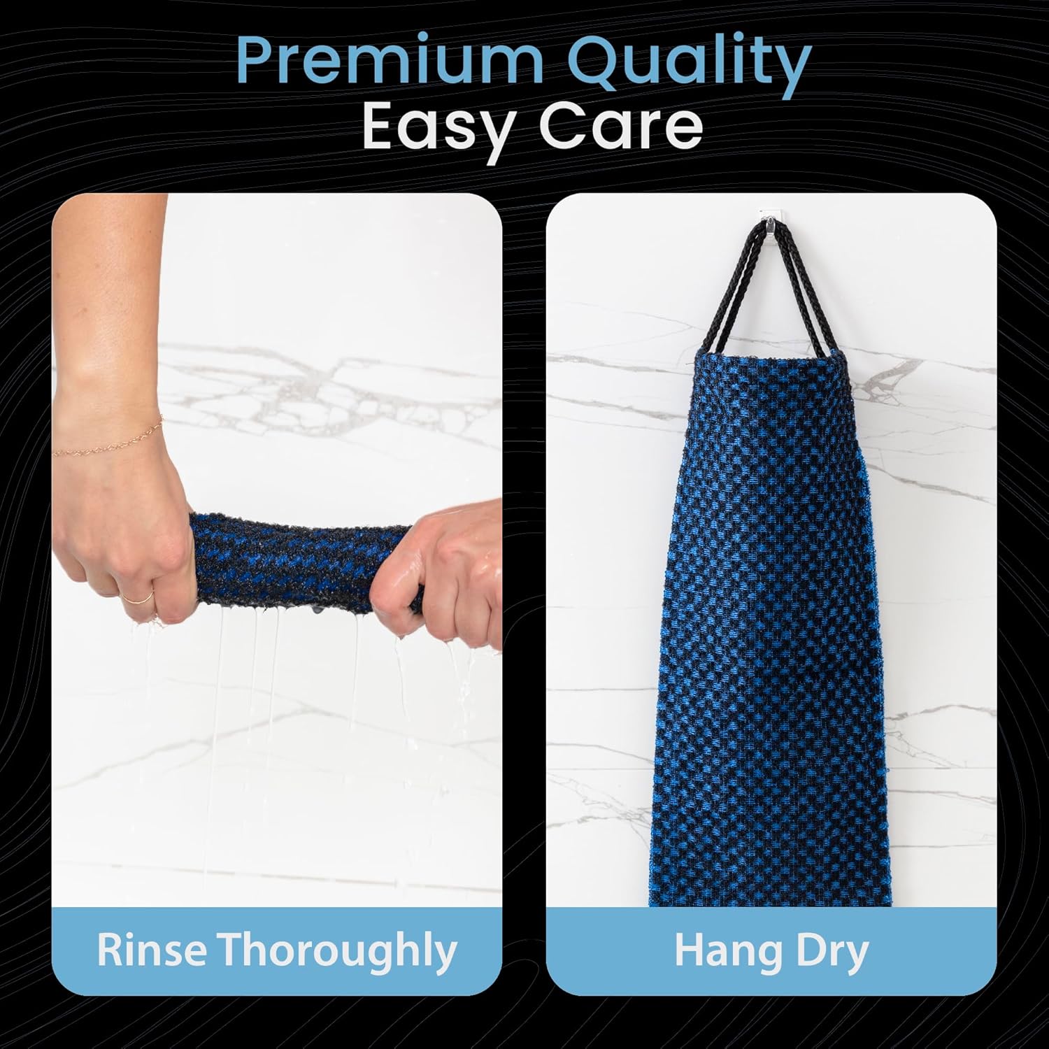 Japanese Exfoliating Washcloth for Back & Body - Charcoal & Silver Ion Exfoliating Towel with Handles - Two-Sided Gentle Exfoliation & Deep Cleansing Soft Body Wash Cloths for Shower - Blue - Image 7