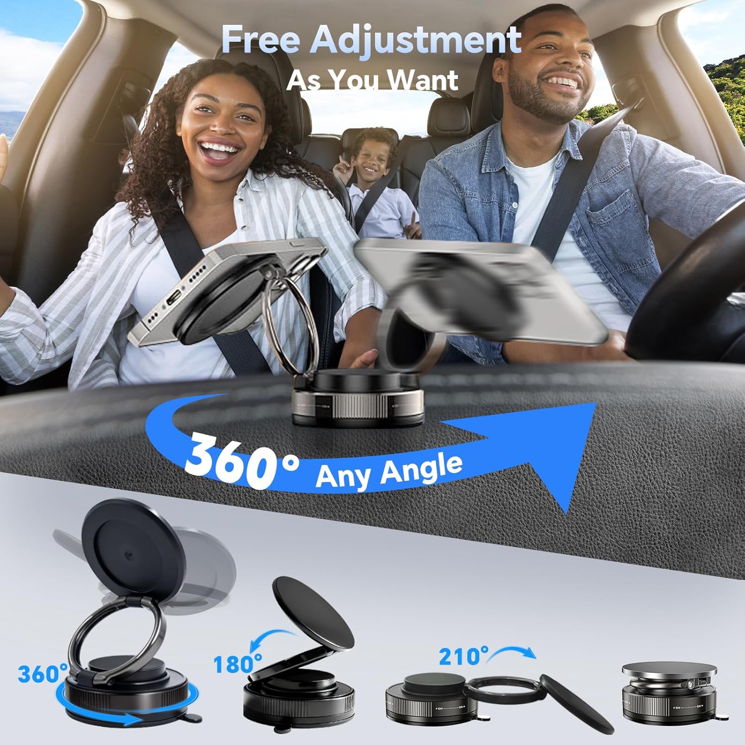 Magnetic Phone Holder for MagSafe, 360° Adjustable Car Phone Mount with 96+LBS Strongest Suction & 2800gf Strongest Magnetic for Dashboard/Gym/Mirror, Compatible with iPhone & Android - Image 4
