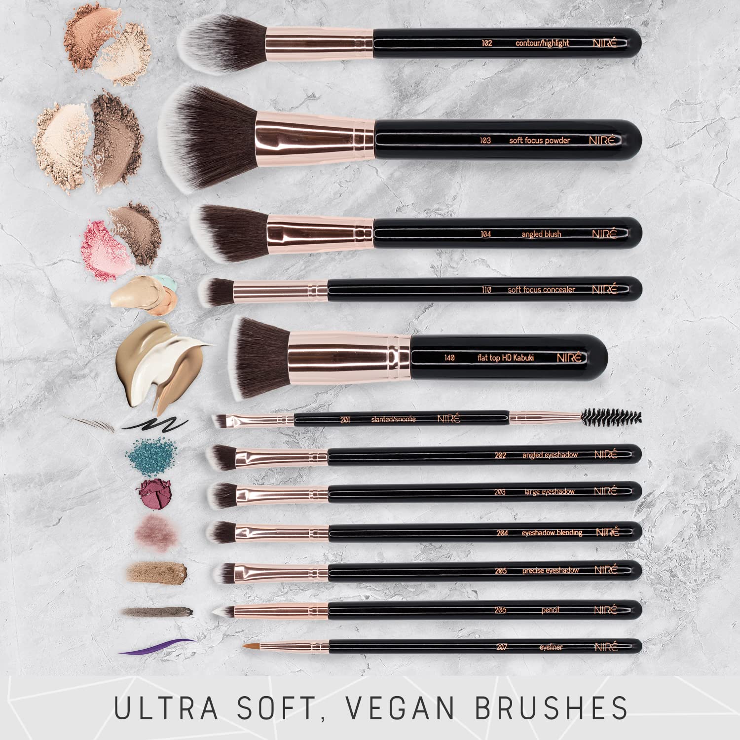 Niré Beauty 15piece Award Winning Professional Makeup Brush Set: Vegan Makeup Brushes with Case, Makeup Sponge, Brush Cleaner, Guide, Gift Box - Image 2