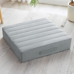 JKMAX 22 inches Floor Pillow for Adults – Large Meditation Cushion with Thick Foam & Soft Tufted Cover – Premium Outdoor Square Floor Cushion Seat – Yoga Pillows for Sitting On Floor – Light Gray