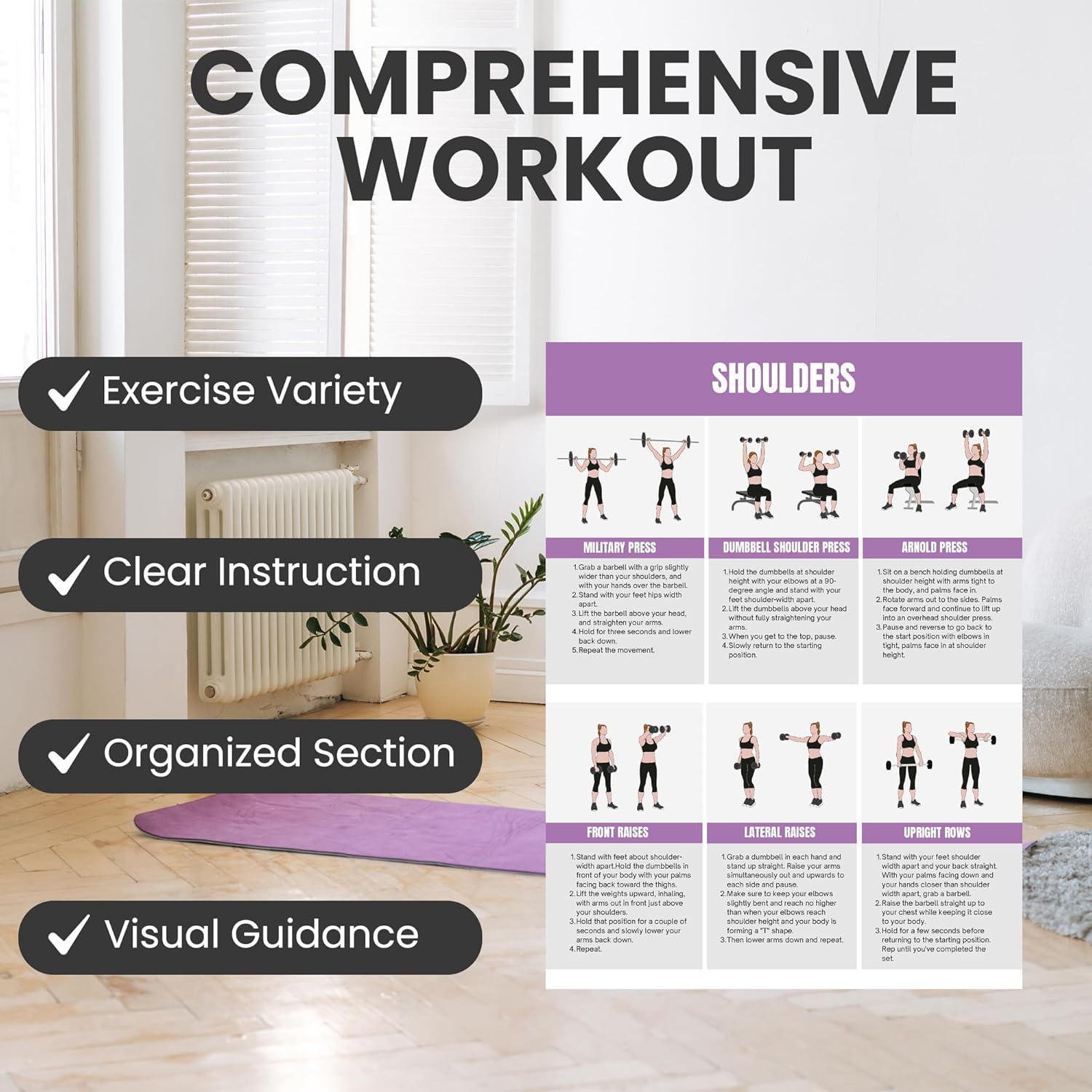 Full Body Workout Poster for Home Gym – Exercise Chart for Glutes, Legs, Back & Abs – Strength Training Guide with Squats, Lunges, Deadlifts, Core Exercises – Bodyweight & Dumbbell Training Guide - Image 6