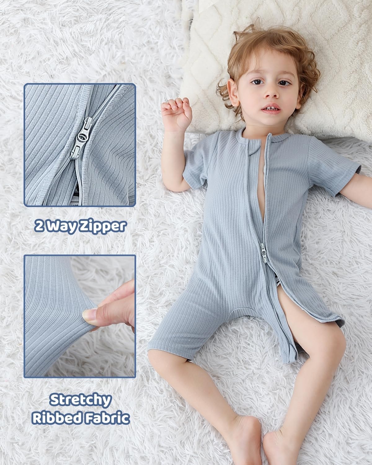 Bafeicao Baby Boy Girl 3 Pack Short Sleeve Rompers Ribbed Cotton 2 Way Zipper Solid Romper One Piece Jumpsuits Clothes - Image 5
