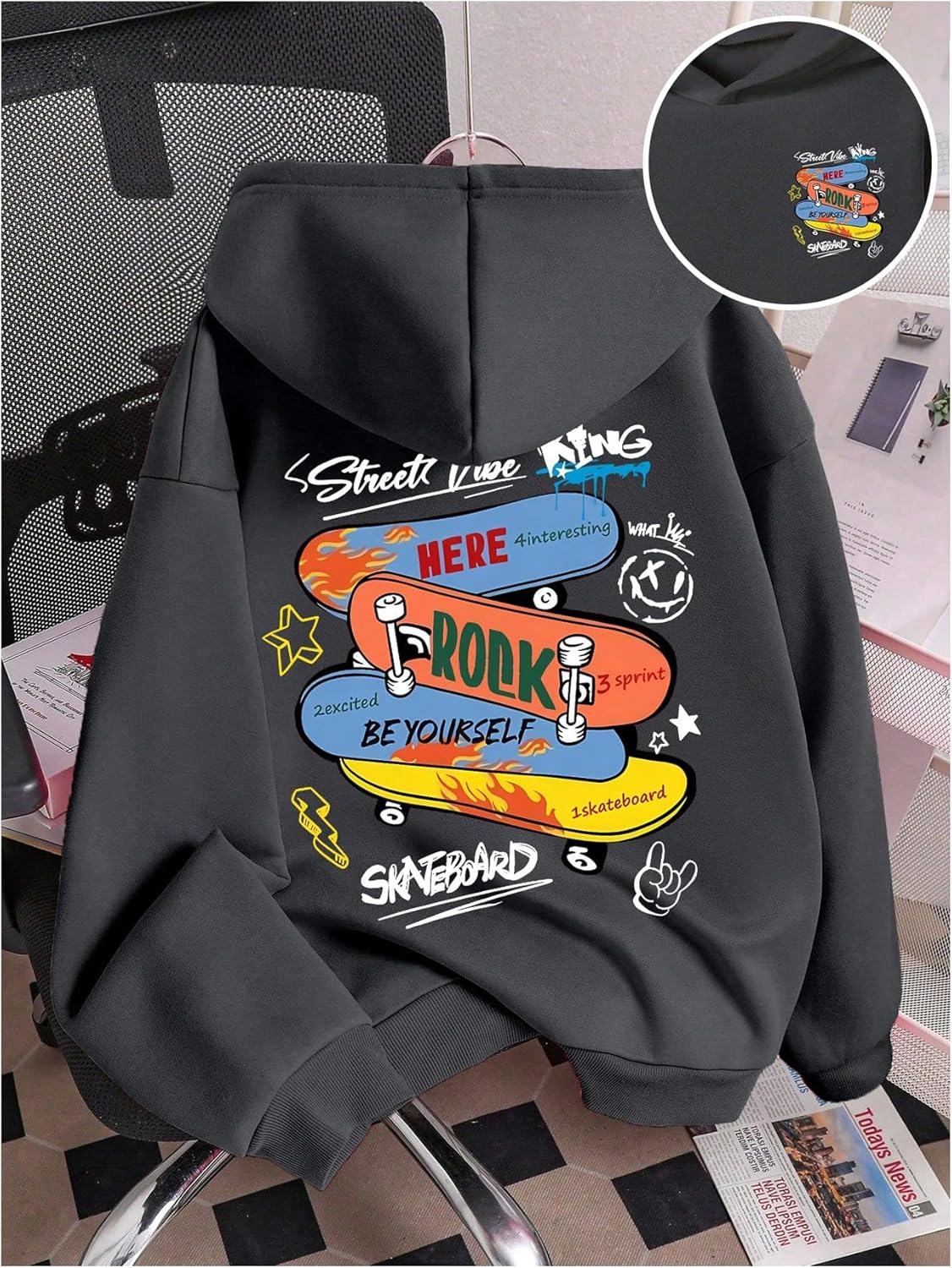 SweatyRocks Boy's Skateboard Graphic Hoodies Cartoon Sports Printed Sweatshirts Cool Pullover Tops - Image 4