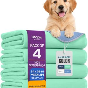 Utopia Bedding Washable Pee Pads for Dogs 34″ x 36″ (Pack of 4), Waterproof Incontinence Bed Pads for Adults, Elderly and Kids, Heavy Absorbency Pet Training Pads for Sofa and Couch (Green, Blue)