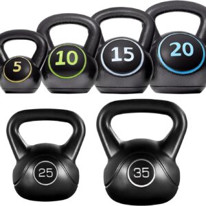 Yaheetech 6pcs Kettlebell Set HDPE Coated Kettlebells Weight Sets 5LB, 10LB, 15LB, 20LB, 25LB, 35LB Kettlebells for Home Fitness Gym