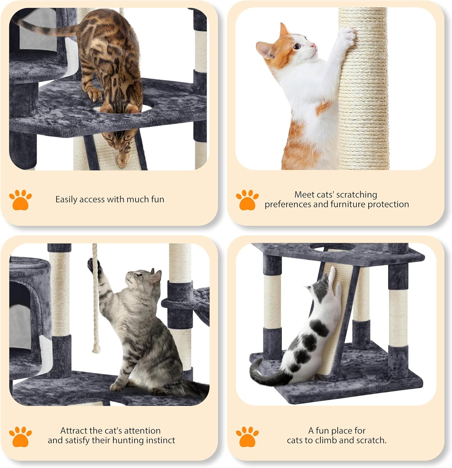 Yaheetech 79in Multi-Level Cat Trees Indoor Cat Tower with Sisal-Covered Scratching Posts, Plush Perches and Condo for Kittens, Cats and Pets - Dark Gray and White - Image 6
