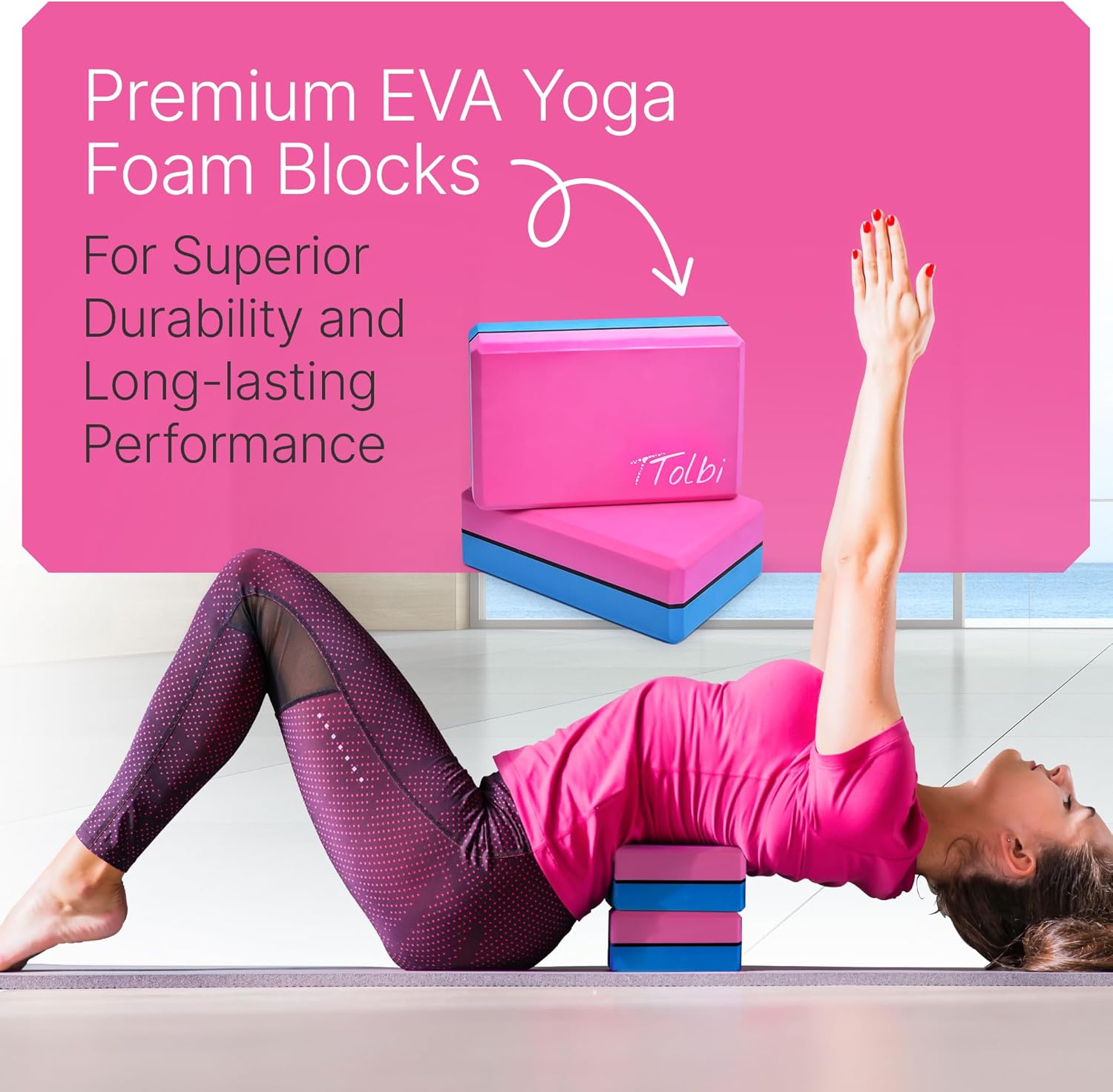Yoga Blocks 2 Pack with Strap & Guide – Non-Slip EVA Foam Pilates Blocks for Home Workouts, Dance, Ballet, Gymnastics & Stretching Exercise | Ideal Dancer Gifts - Image 4