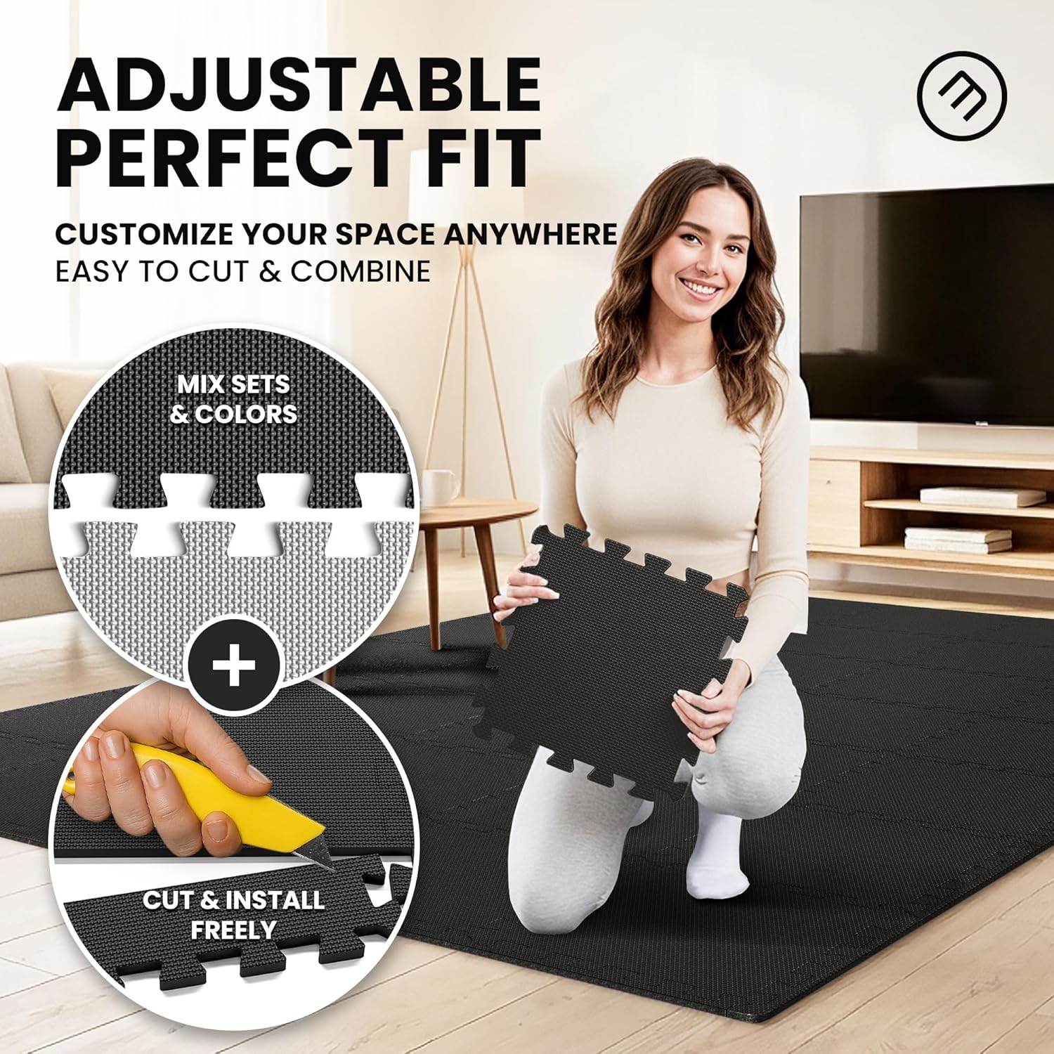 bemaxx Gym Mats Set - 18 pcs EVA Interlocking Foam Floor Tiles (12.6"x12.6"x0.4") 18sqft Protective Gym Flooring Sports Home Workout Exercise Mats Puzzle Garage Fitness Play-Room Pool Treadmill Bike - Image 4