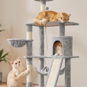 Yaheetech 63.5in Multi-Level Cat Tree Tower Condo with Scratching Posts, Platform & Hammock, Cat Activity Center Play Furniture for Kittens, Cats, and Pets