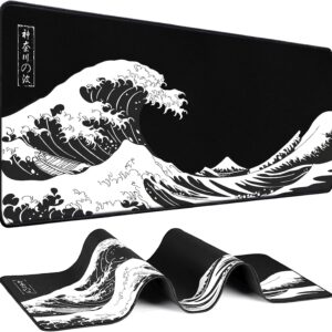 Mouse Pad Gaming – Desk Mat for Keyboard and Mouse – Kanagawa Large Mouse Pad for Desk, Japanese Sea Wave Mousepad (31.5 x 11.8inch) with Non-Slip Base, Desks Pad Mat for Game, Office and Home