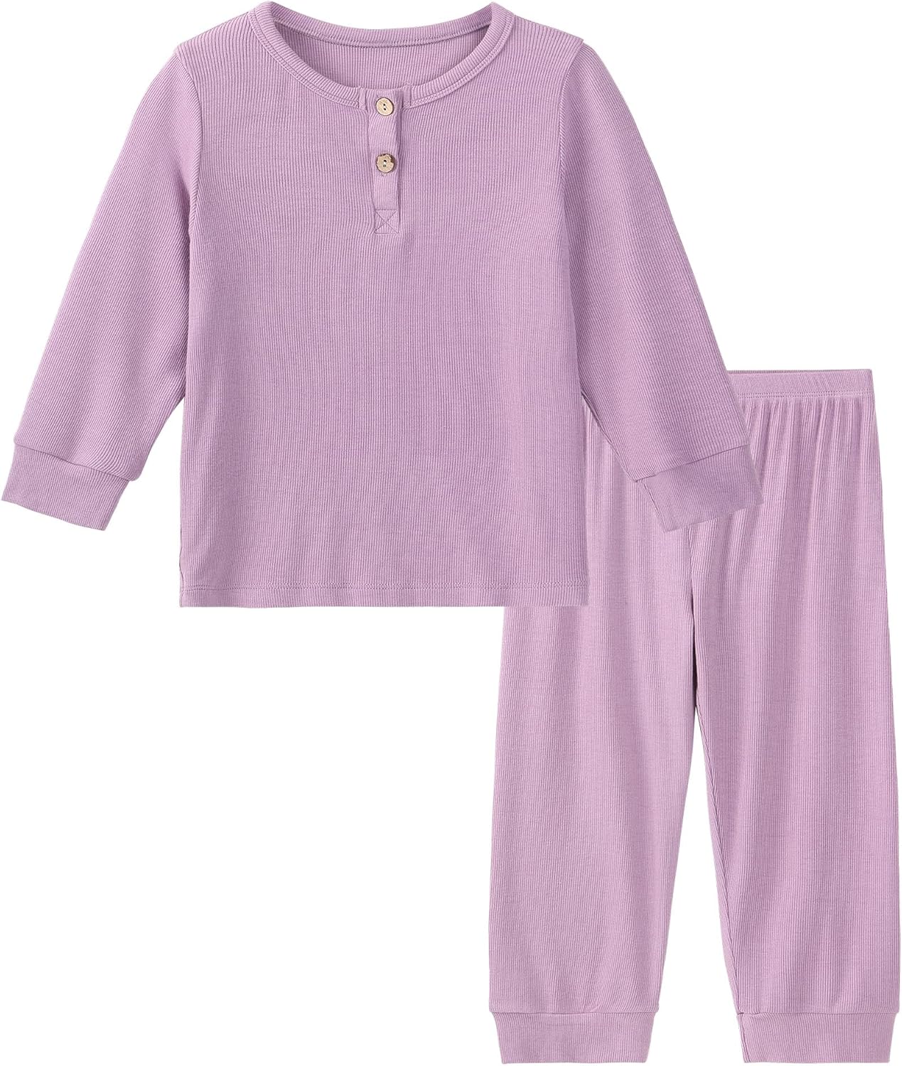 DIPUG Toddler Pajamas Long Sleeve Half-Button Girls Pajama Set Kids Solid Pjs Boys Soft Sleepwear 12M–7Y
