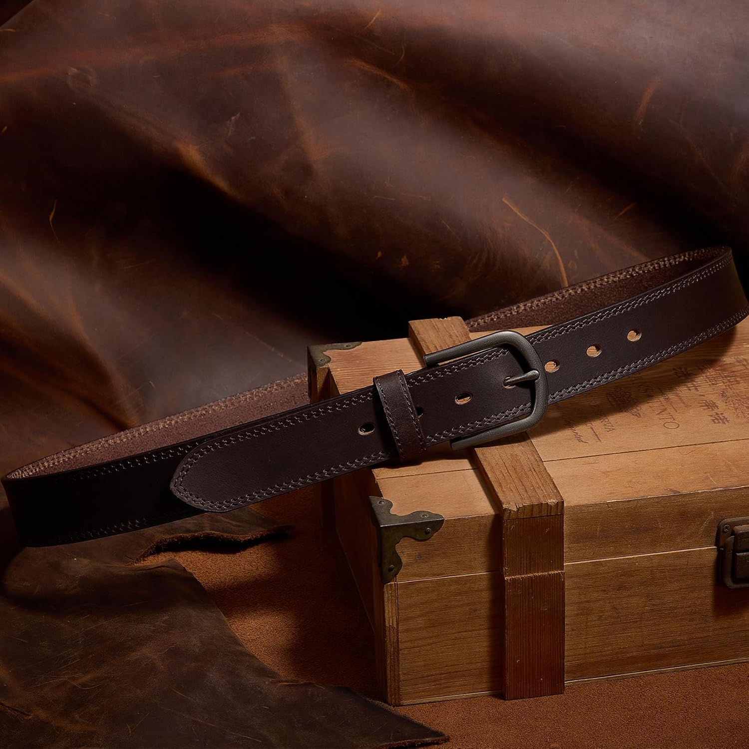 Men's Full Grain Leather Belt for Everyday Casual Jeans, 1.5" Handmade Men Leather Belts with Gift Box - Image 2
